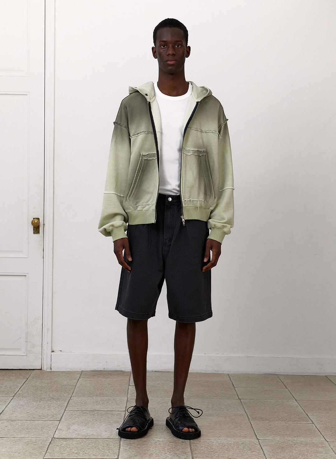 SPRAYED PIGMENT HOOD ZIP-UP (SPRAY LIME)