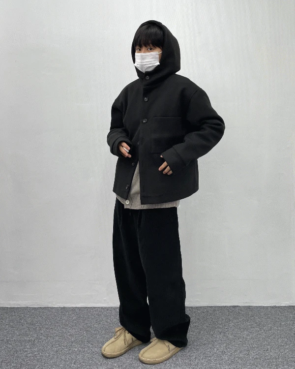 [BEST] 크롭 울 후드 코트 (2color)
