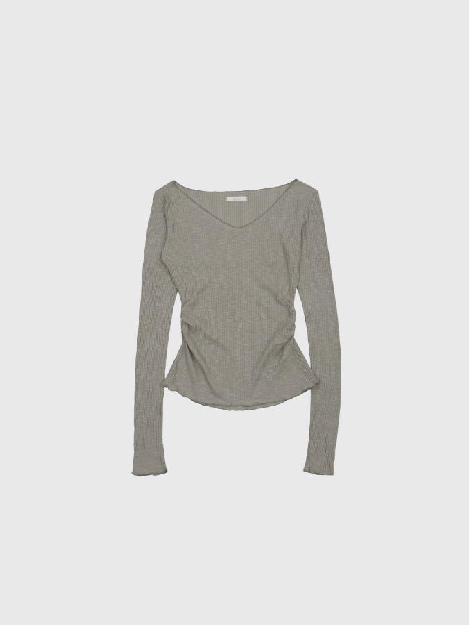 프롬뮤즈 ribbed v neck long sleeve t-shirt