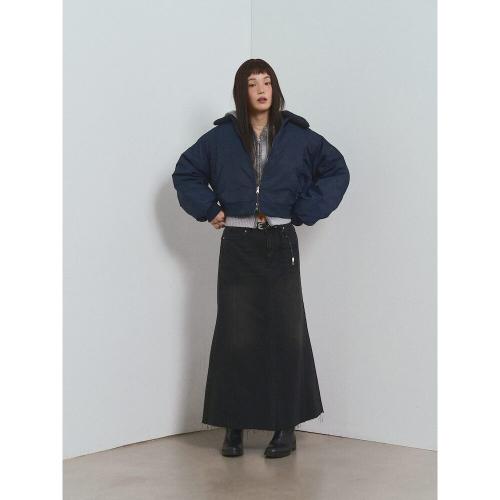 데님 머메이드 스커트  블랙