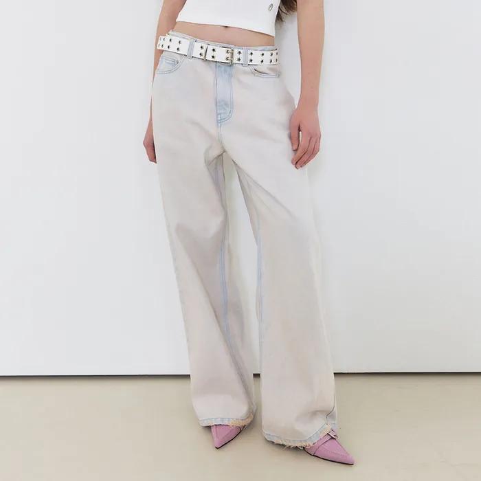 Pink Washed Denim Pants, Pink Blue