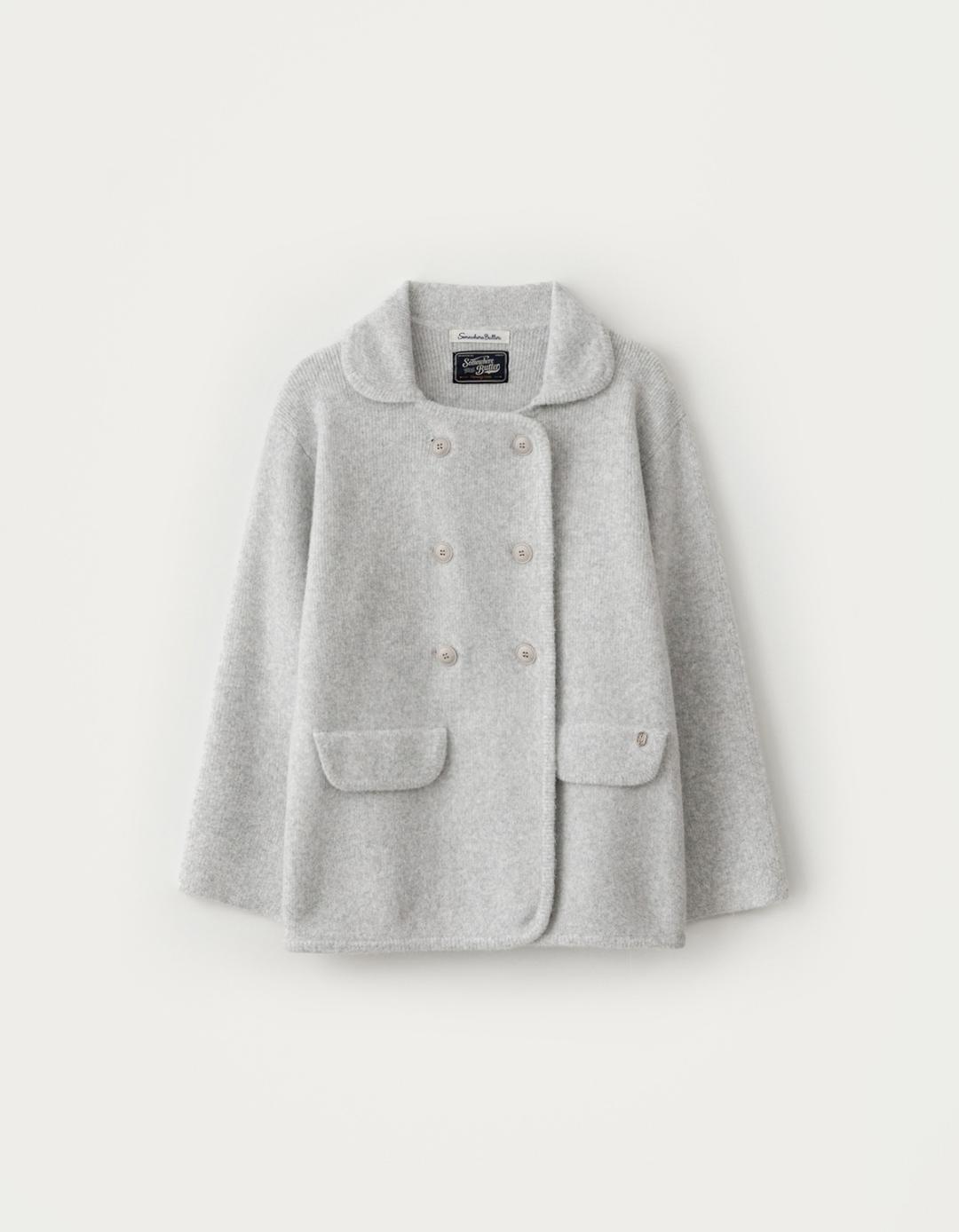 Half Robin Knit Wool Jacket - Light Grey
