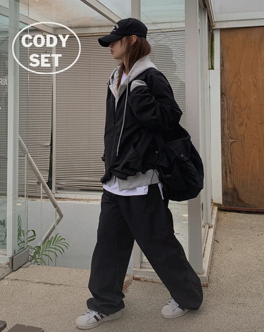[코디세트🖤unisex] 리오 스트링 윈드 집업+어나더 후드집업+리오 밴딩 와이드팬츠