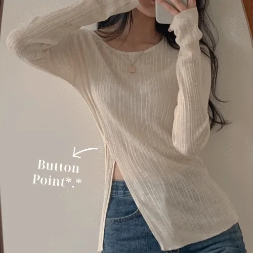 📢신상타임세일⏰고퀄최저가✨ [살탐방지❤️/깡말라핏!] 필립 버튼 긴팔 (6color) 뱀부 단추 트임 얇은 니트 셔링 언발 티셔츠