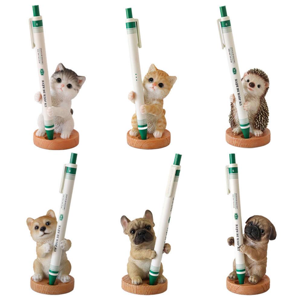 강아지 고양이 고슴도치 볼펜 홀더 거치대 장식 소품 펜꽂이 장식품 이사 합격 취업 선물 6종