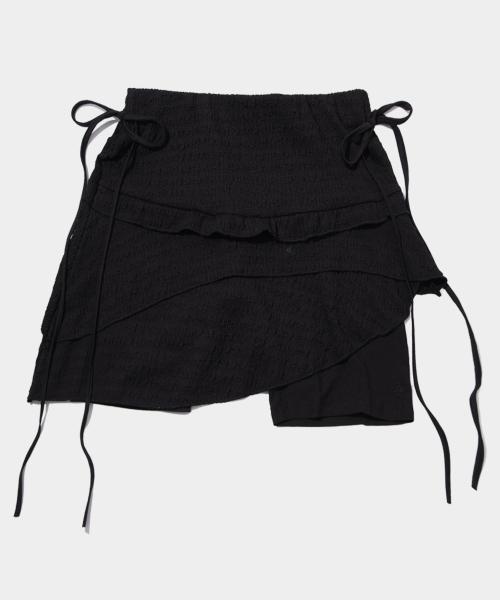 프릴 언발란스 스커트 허리 밴딩 레깅스 바이크 팬츠 [블랙]