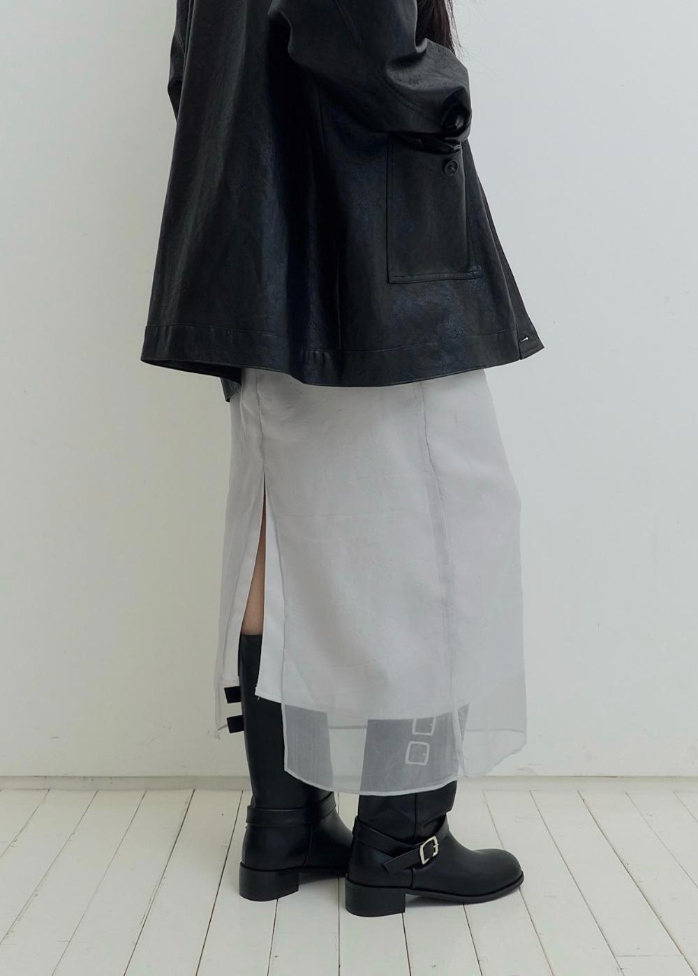 키막 (MADE) 리프 레이어드 오간자 스커트 [lavender grey]