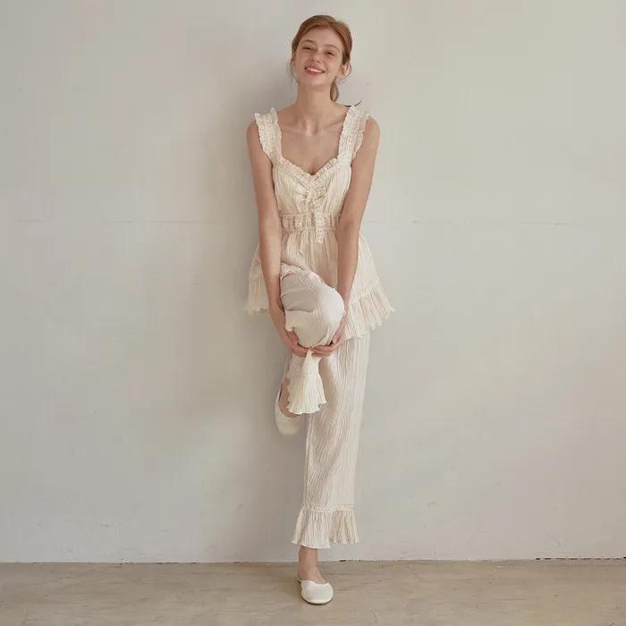 여성 엠포리플리츠 브라캡내장 민소매 투피스 잠옷