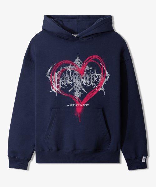 고딕 하트 오버핏 후드티-네이비