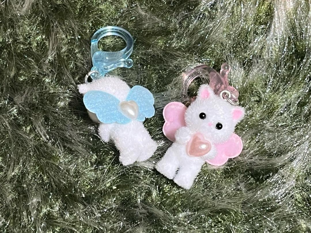 화이트) 천사 엔젤 흰색 고양이 키링 열쇠고리