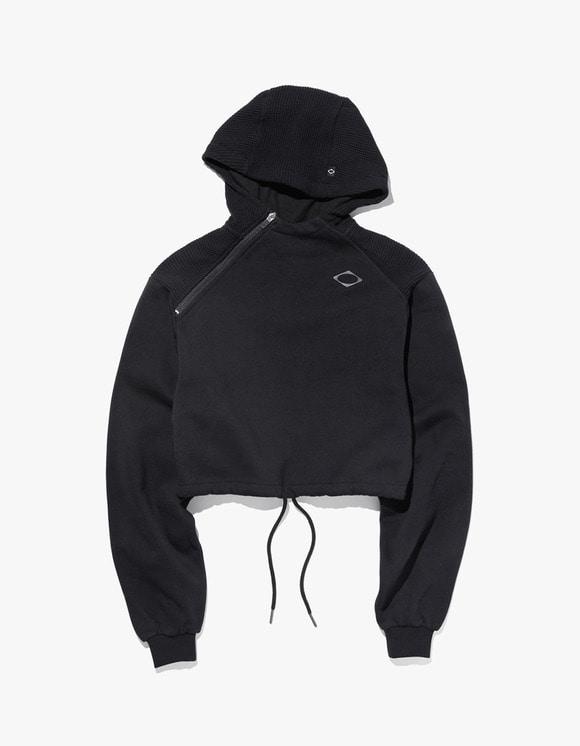 Cropped Side Zip Hoodie - Black