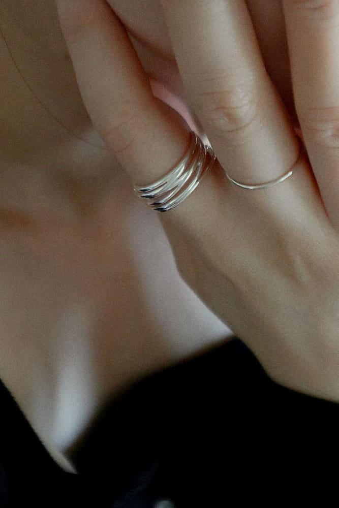 925silver 실링 레이어드 오픈링 프리사이즈 반지 - 무드크로키