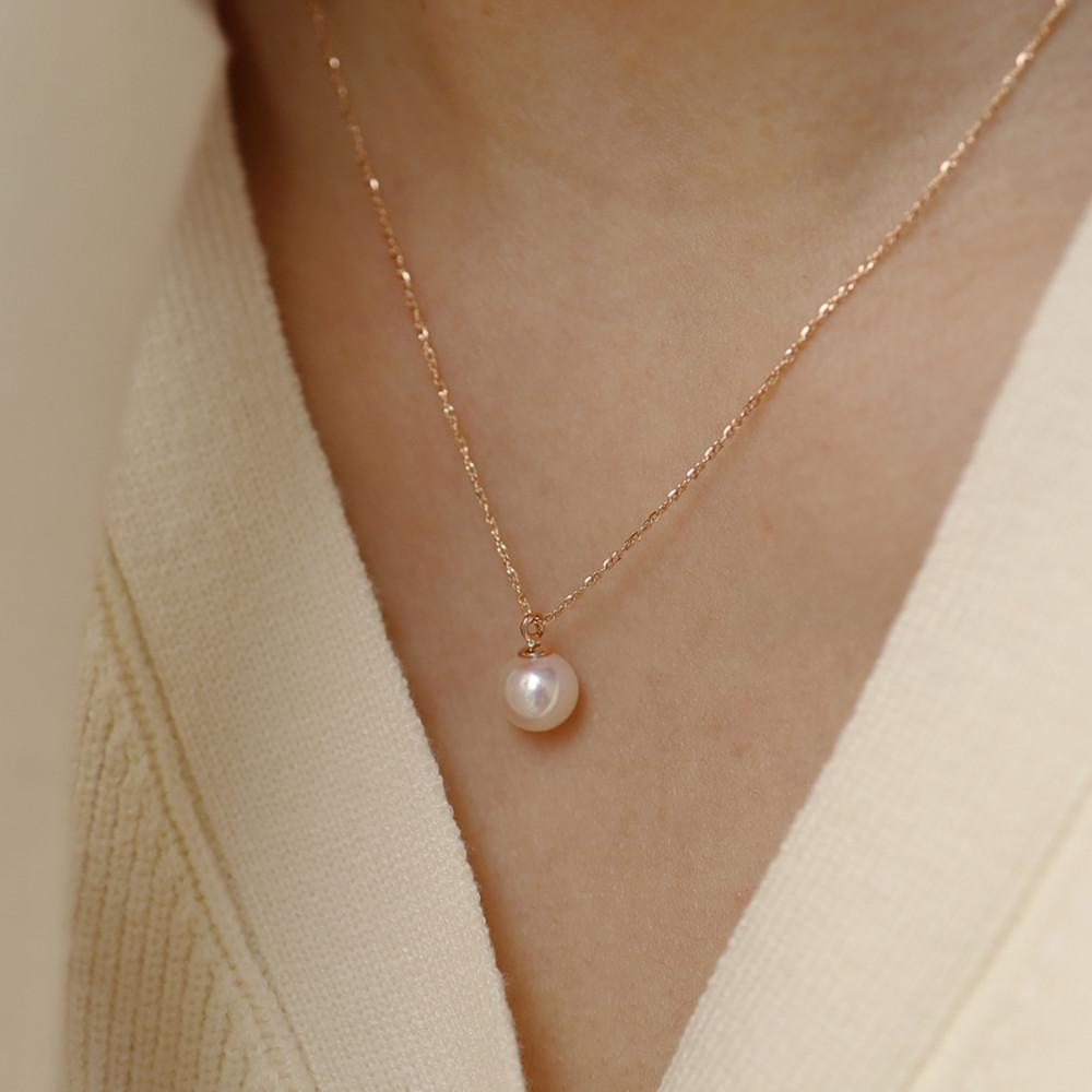 14k 18k 고광택 심플 최상급 담수 진주 AAA+ 목걸이 6mm , 8mm 펜던트 여자친구 와이프