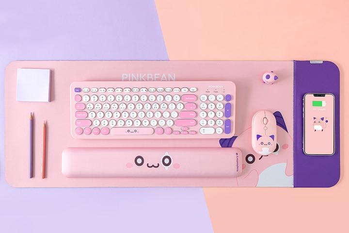 핑크빈 데스크테리어세트 키보드+마우스+데스크패드+손목쿠션