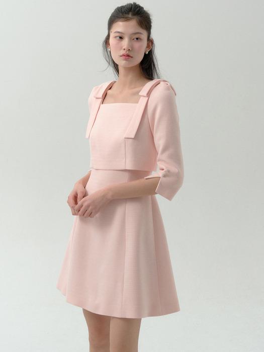 Overlay Cup Cake Three-Quarter Sleeve Dress-Mini(3Color)