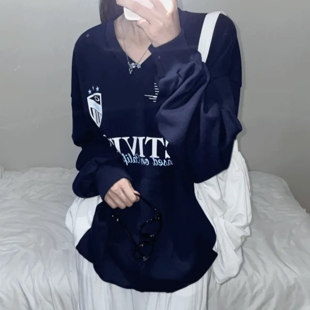 [unisex] 액티비티 유니폼 브이넥 오버핏 맨투맨 (4color)