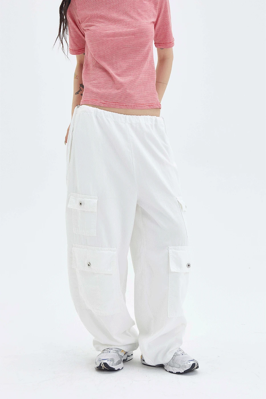 [논페이드] 르노 스트링 카고 와이드 팬츠