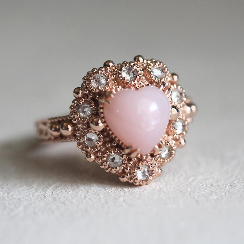 heart pink opal antique ring