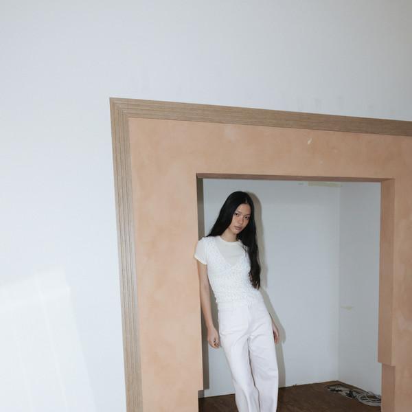 Japanese Cotton Straight Pants (Light Pink / Light Gray / Dark Navy)