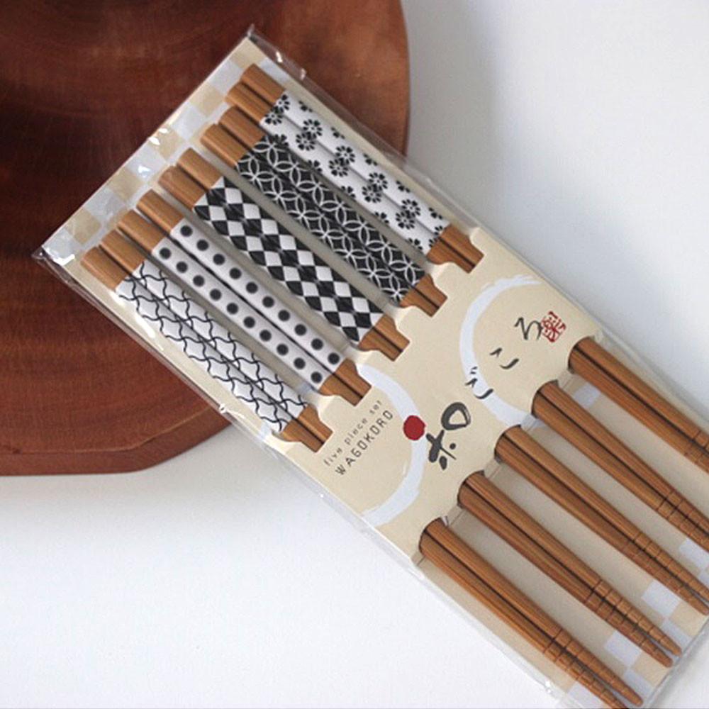 일본 아오바 고급 우드 어른용 일식 대나무젓가락 식기 5벌 세트