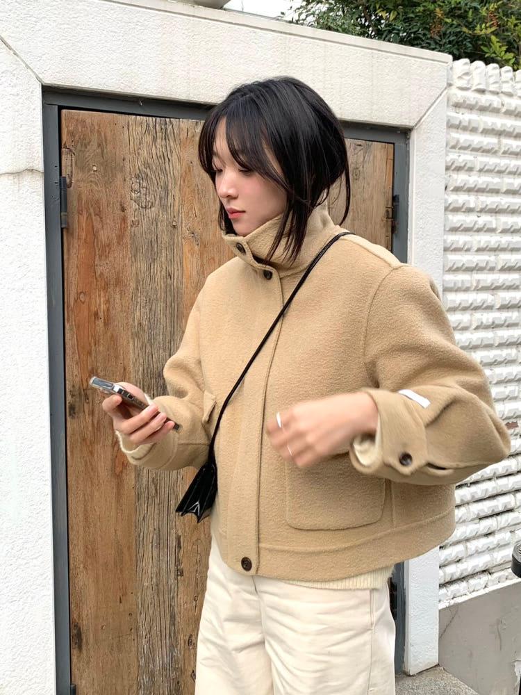 [2차, 핸드메이드] 울80 싱글 하이넥 숏코트 크롭 자켓(2c)