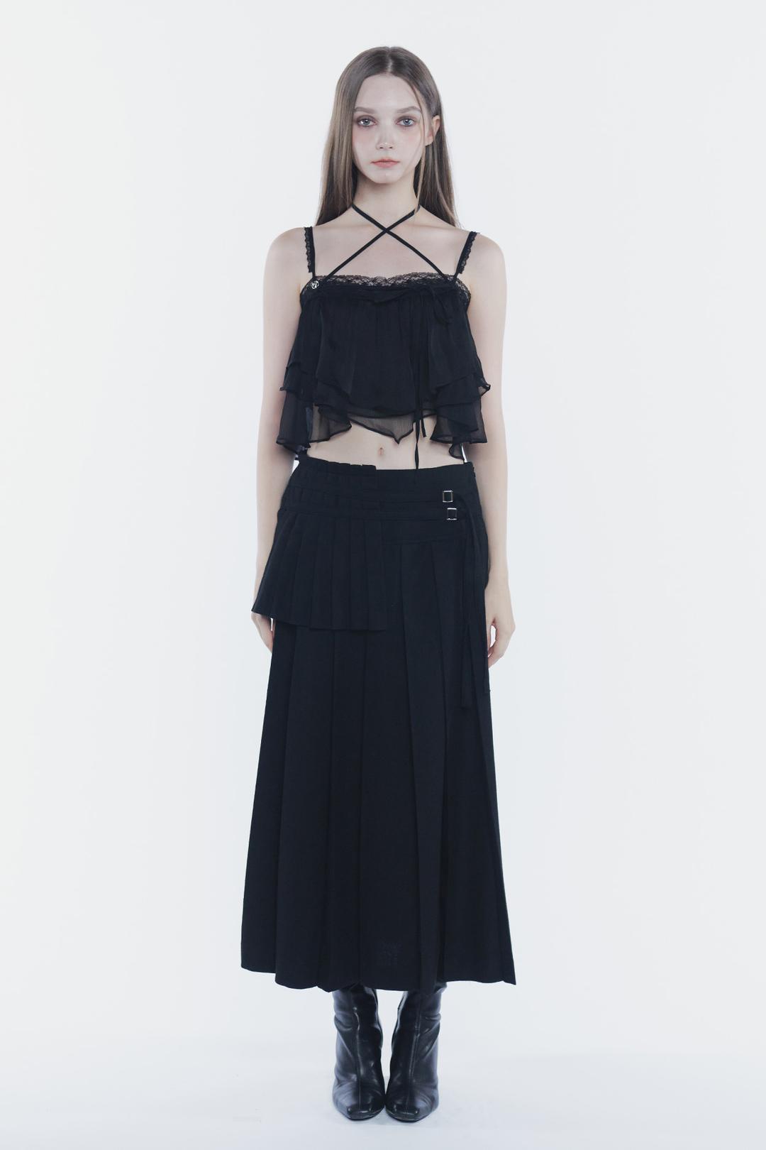 LAYERED PLEATS SKIRT black