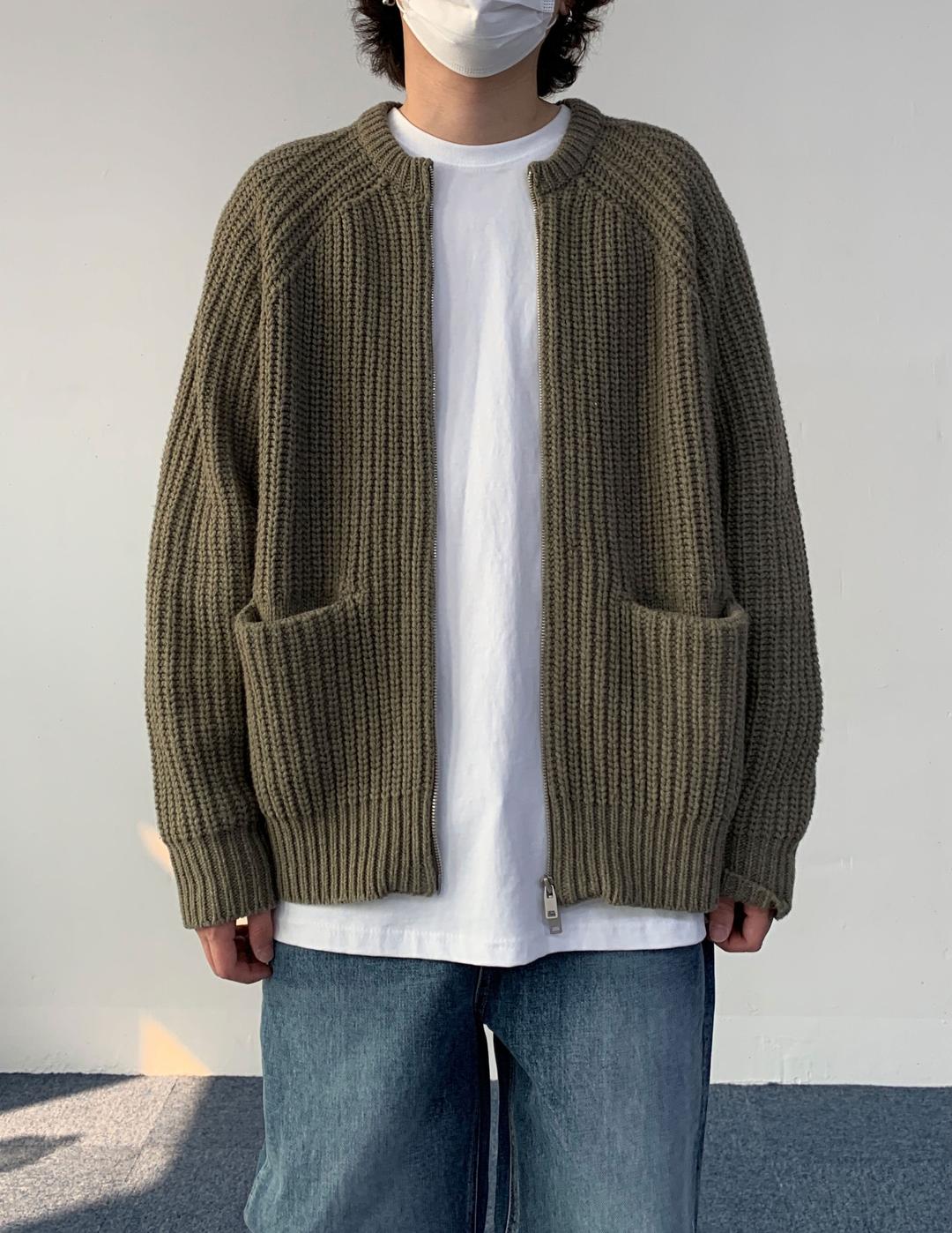 헤비 울 하찌 니트 집업 4 color