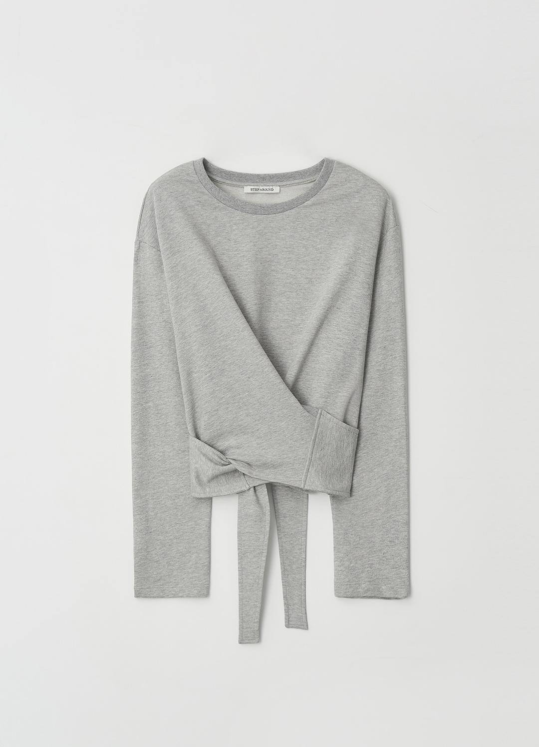 Loose fit wrap long sleeve t-shirts_M/GREY