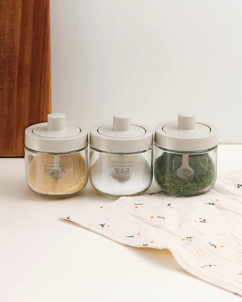 로망키친 일체형 밀폐 브러쉬 양념통 양념병 아이보리 유리 350ml