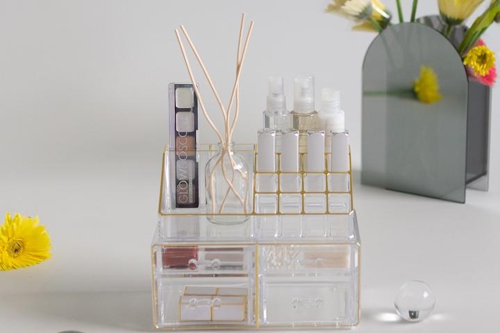 그리드 골드 아크릴 화장품 서랍형 정리함 2단4칸