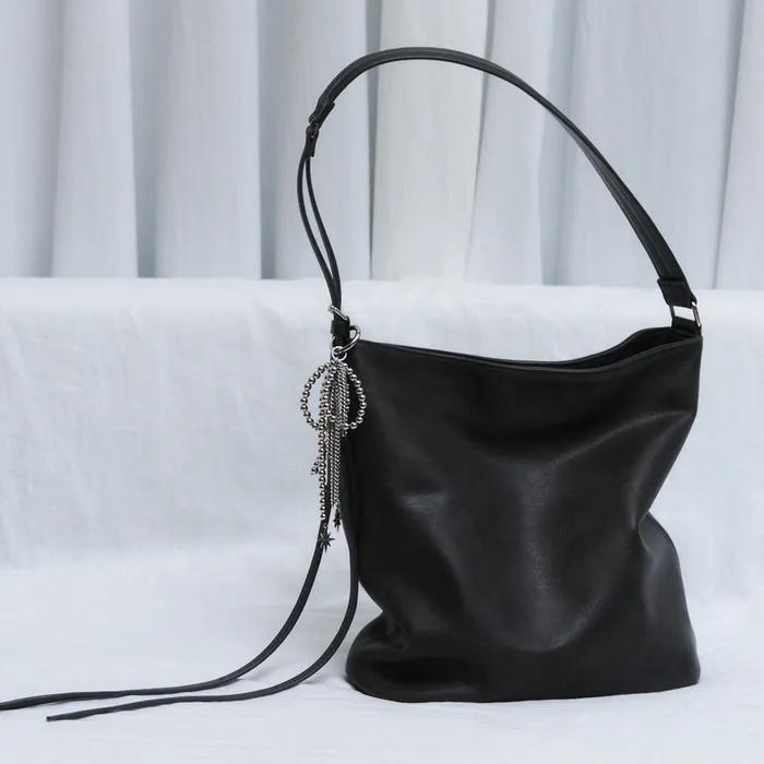 LINA TWO BELTED SHOULDER BAG / BLACK LEATHER