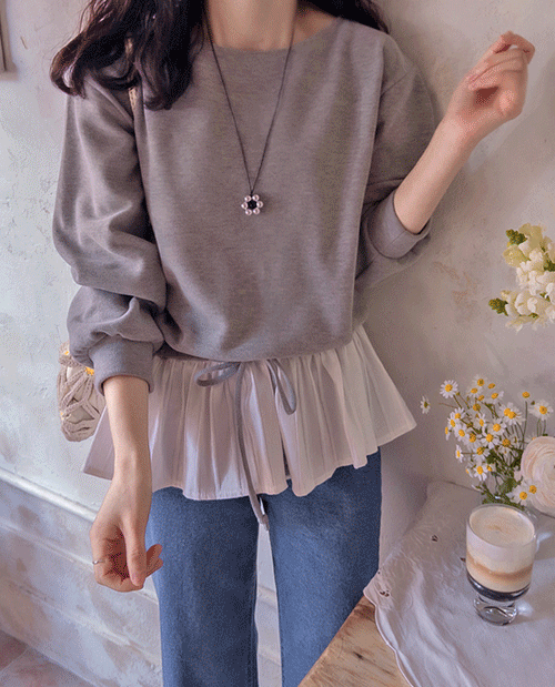 [LABEL] 애니브 배색샤링 러블리리본 끈조절 소프트 티 [size:F(55~66)]