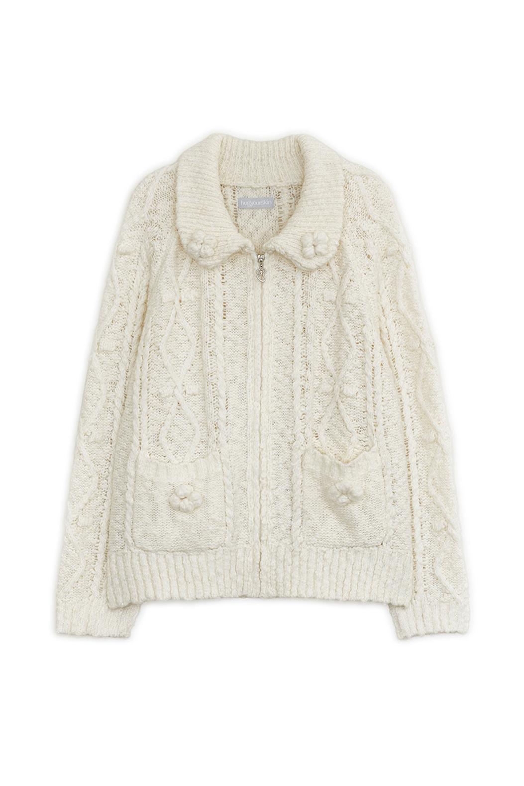 Popcorn knit zip-up (Butter)