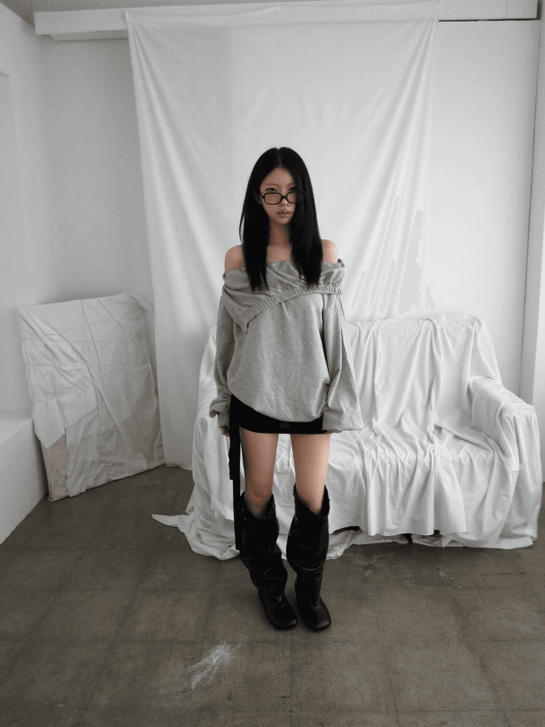 off-shoulder sweatshirt