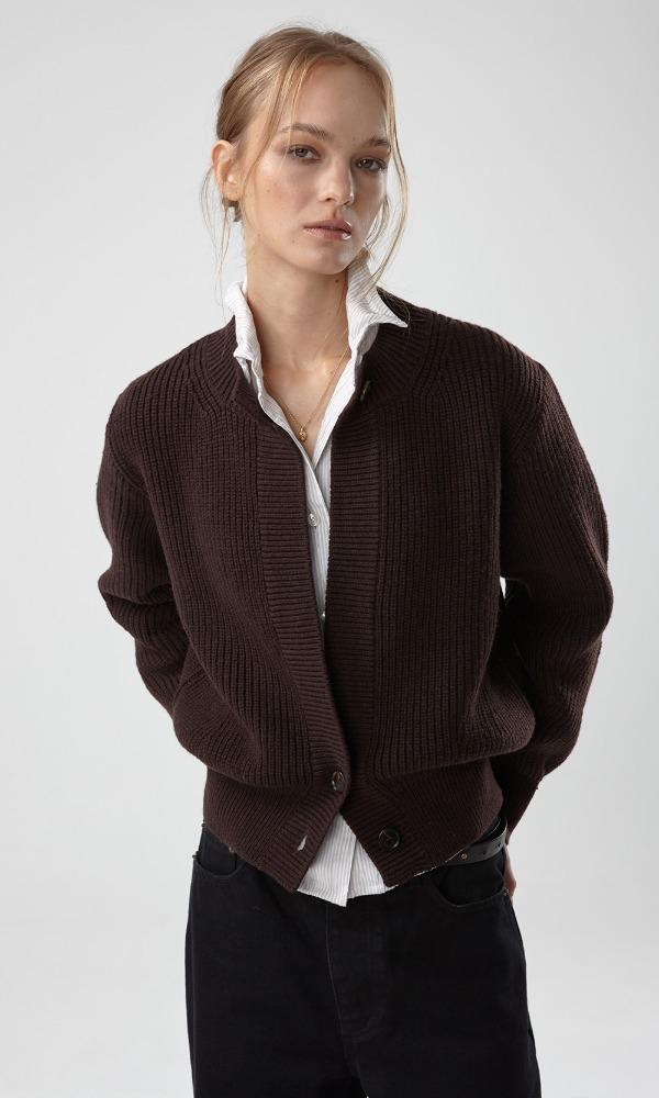 HEAVY WOOL CHUNKY CARDIGAN (BROWN)