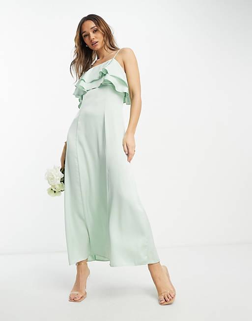 Vila Bridesmaid frill top cami maxi dress in mint green