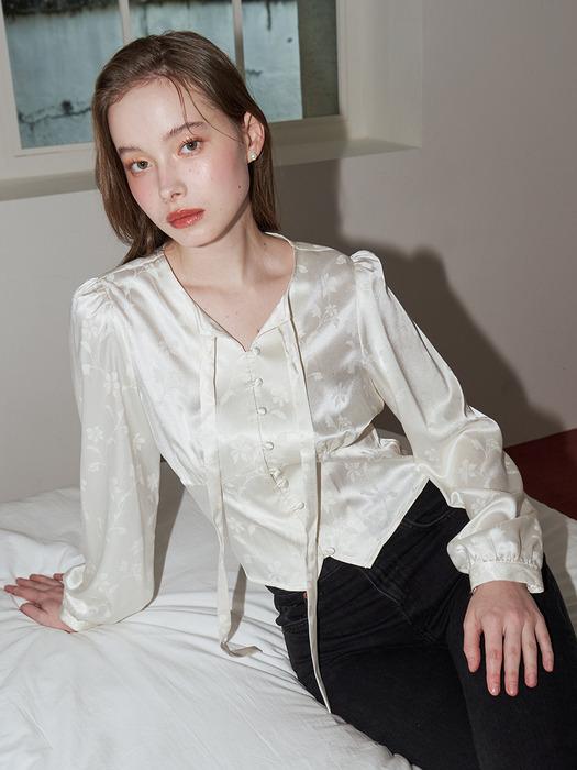JACQUARD RIBBON BLOUSE_CREAM
