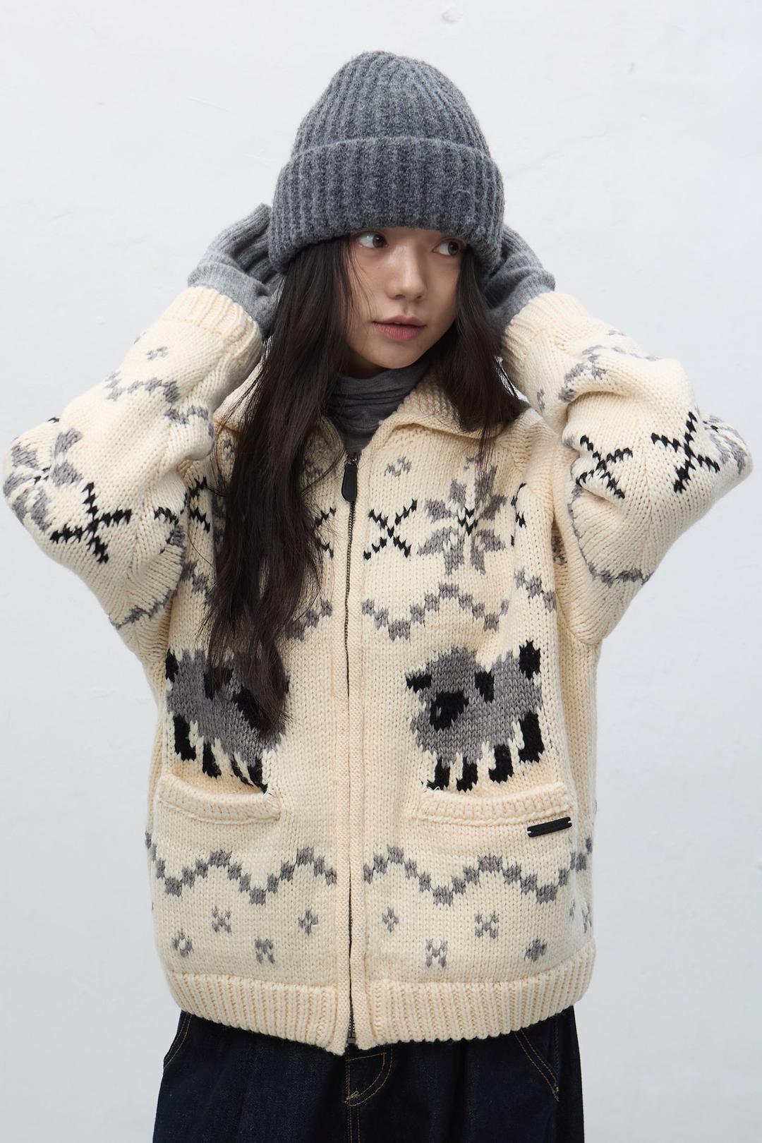 WOMAN 울 블랜드 코위찬 니트 점퍼 [IVORY]