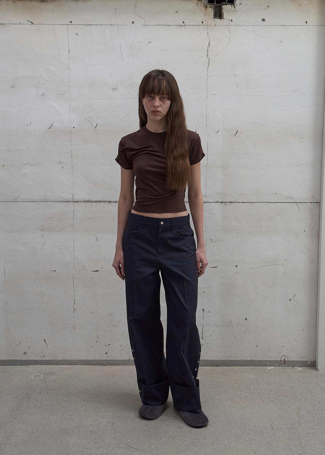 SIDE SNAP WIDE TROUSERS (NAVY)