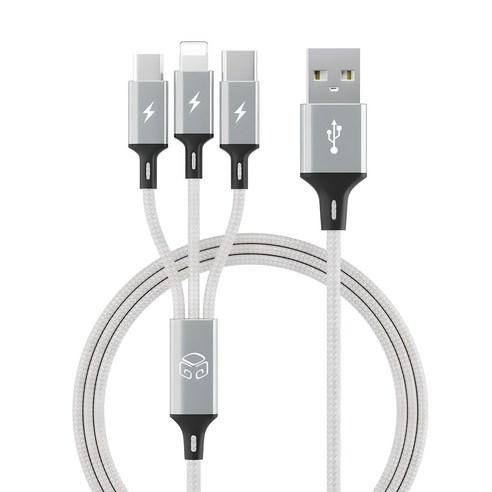 디지지 3in1 스마트폰 고속 충전 멀티케이블 스카이 메타, 70cm, 메탈실버, 1개