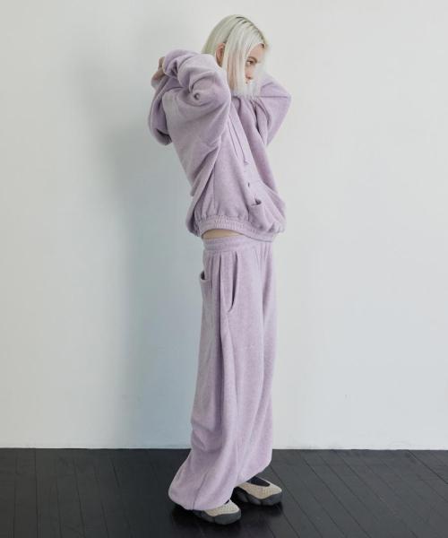 Melange Fleece Pintuck Pants Gray Pink