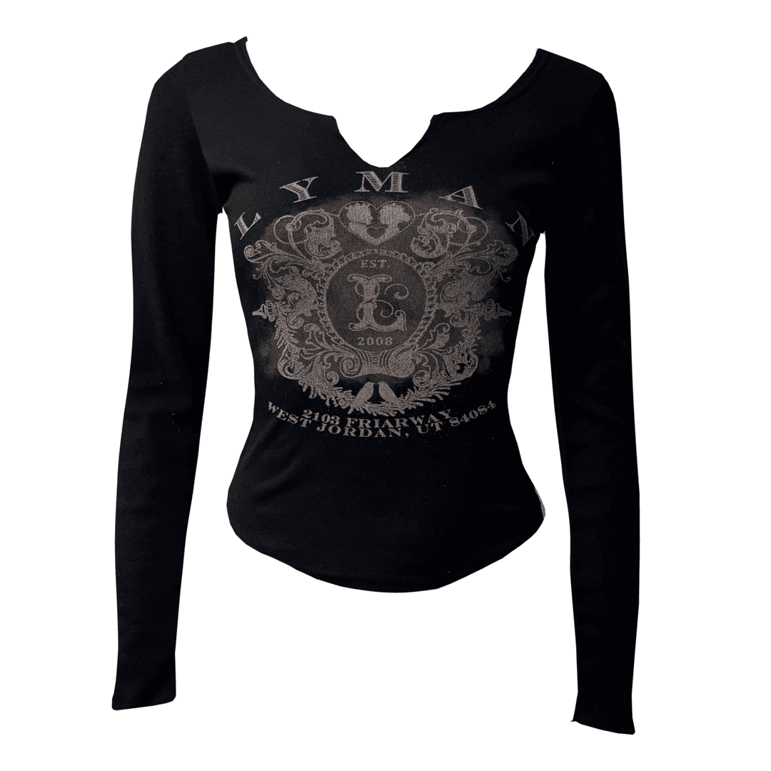 y2k Printing V-Neck T (Black)