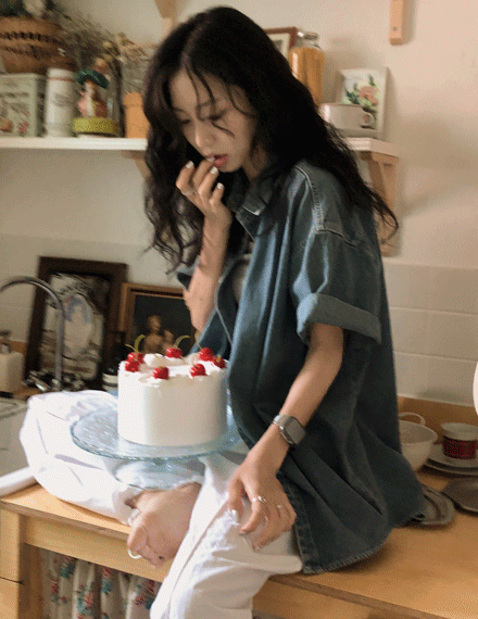 랑빗워싱반팔데님셔츠