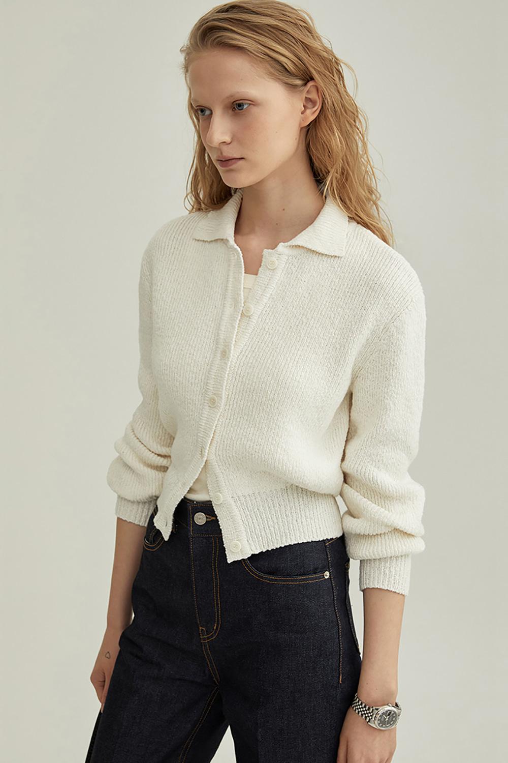 UNISEX OPEN COLLAR KNIT CARDIGAN OFF WHITE