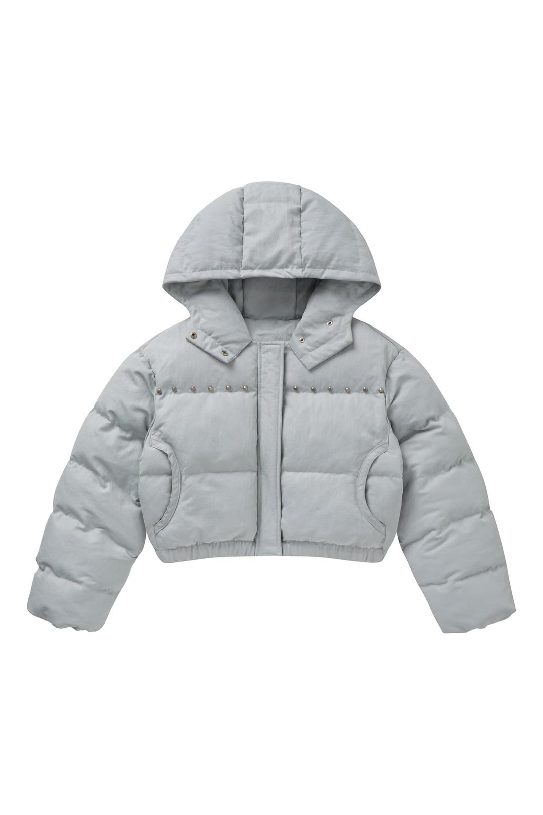 STUD WELLON HOOD PADDED JUMPER IN SILVER