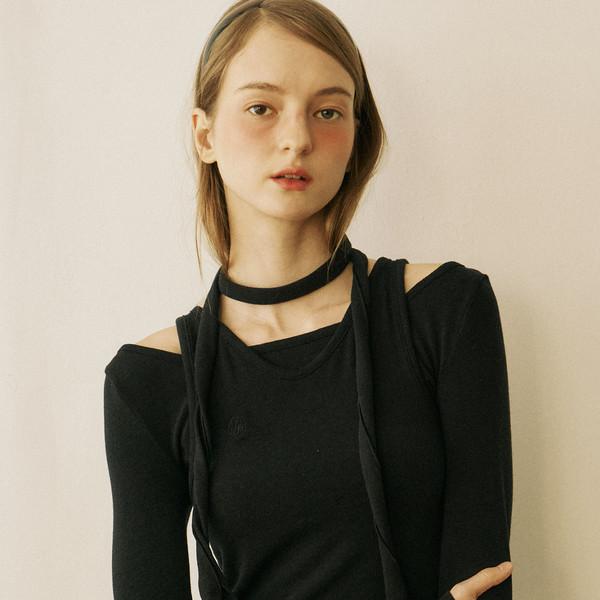 Wool Scarf Layered Long Sleeve - Black