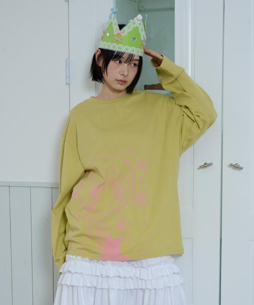 CAT GIRL & FLOWER LONG SLEEVE - LIGHT GREEN