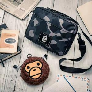 일본잡지부록 베이프 블랙 카모 크로스백 미니백 세트 bape camo cross bag