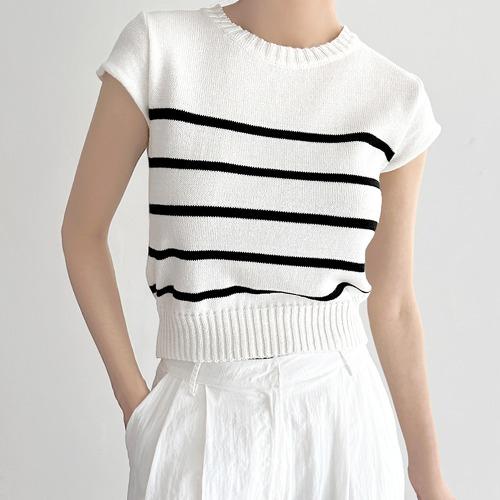 스트라이프 캡 슬리브리스 니트