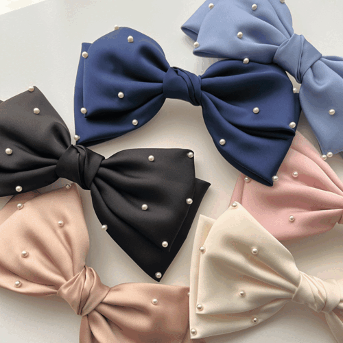 6컬러 새틴 진주 리본 헤어핀